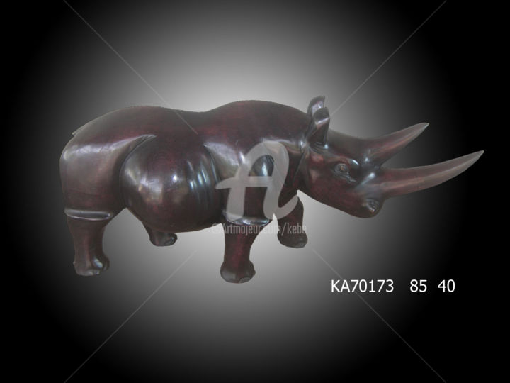 Sculpture titled "Un beau Rhino en bo…" by Kebe, Original Artwork, Wood