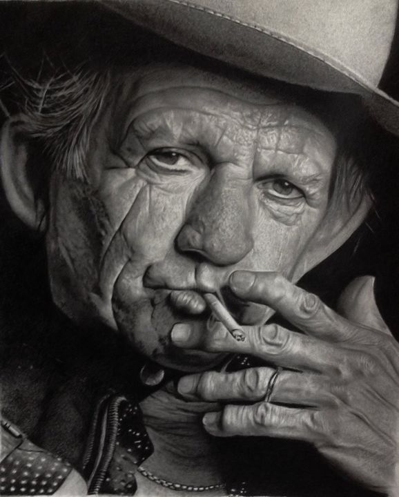 Drawing titled "Keith Richards" by Keef Art, Original Artwork, Pencil