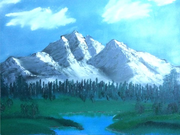 Painting titled "Berglandschaft mit…" by Keep Magic, Original Artwork, Oil