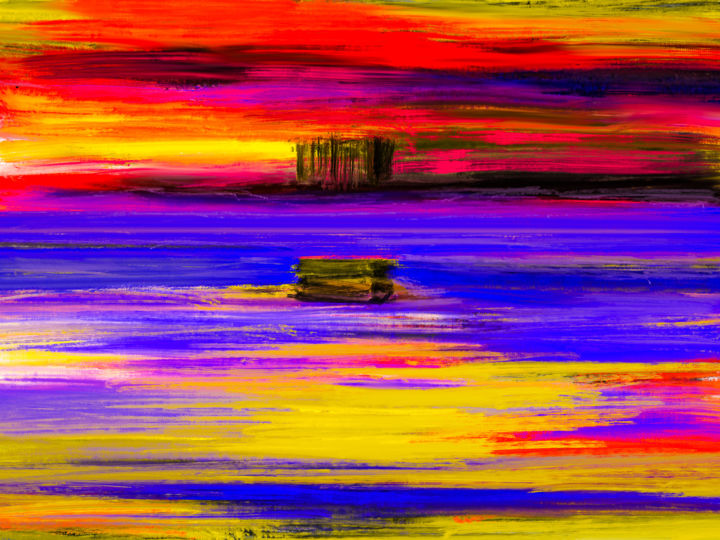 Digitale Kunst mit dem Titel "Box on the Beach" von Keep Magic, Original-Kunstwerk, Digitale Malerei