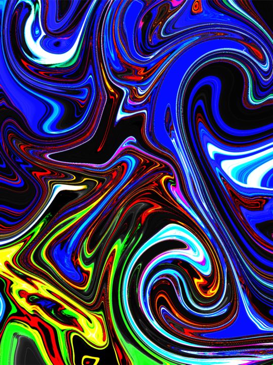 Digital Arts titled "Color Swirl" by Keep Magic, Original Artwork, Digital Painting Mounted on Wood Stretcher frame