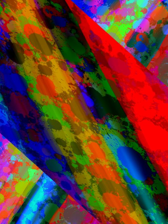 Digital Arts titled "Divided Color Rain" by Keep Magic, Original Artwork, Digital Painting Mounted on Wood Stretcher frame