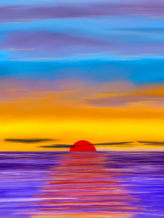 Digital Arts titled "Sunset on the Sea" by Keep Magic, Original Artwork, Digital Painting