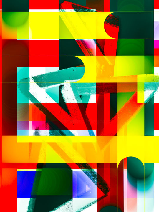 Digital Arts titled "Moving Structure" by Keep Magic, Original Artwork, Digital Painting Mounted on Wood Stretcher frame