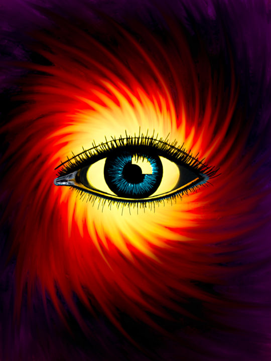 Digitale Kunst mit dem Titel ""Hypnotic Eye"" von Keep Magic, Original-Kunstwerk, Digitale Malerei Auf Keilrahmen aus Holz m…