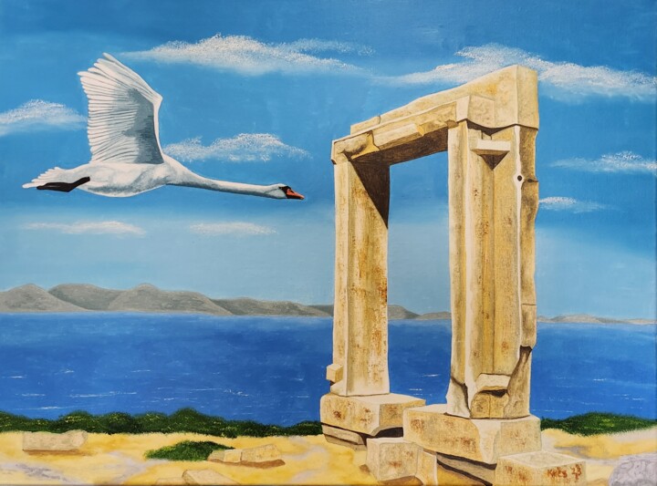 Schilderij getiteld "'Naxos'" door Kees Oosting, Origineel Kunstwerk, Olie Gemonteerd op Frame voor houten brancard
