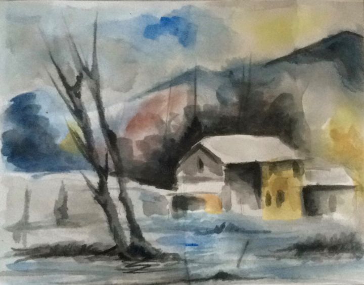 Painting titled "New Dawn" by Keita Kankam, Original Art, Watercolor