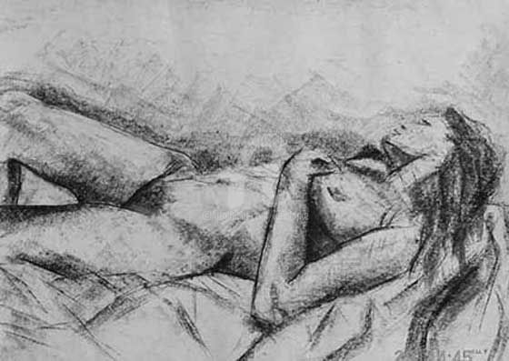 Drawing titled "Reclining Female Nu…" by Kel Clarke, Original Artwork, Charcoal