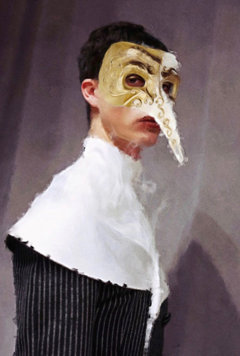 Painting titled "ELEGANTLY MASKED" by Kele Volpino, Original Art, Oil