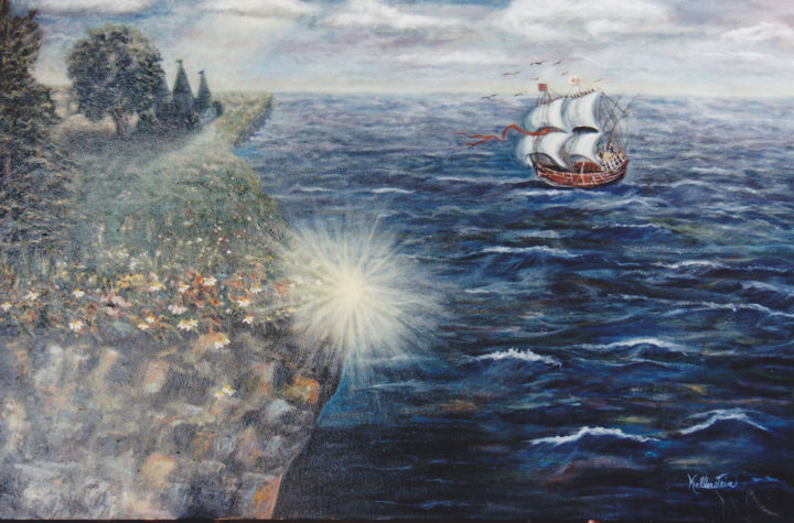 Painting titled "Au bord de la falai…" by Kellerstein, Original Artwork, Oil