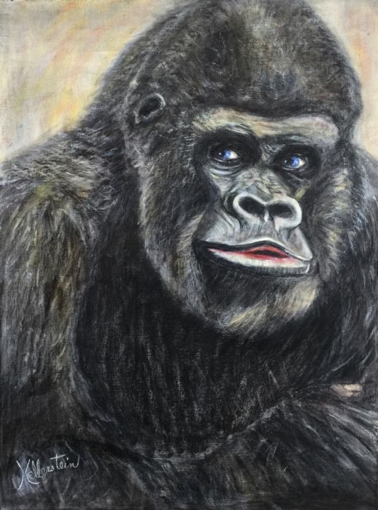 Peinture intitulée "Gorille aux yeux bl…" par Kellerstein, Œuvre d'art originale, Autre