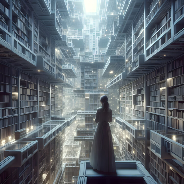 Arts numériques intitulée "The Endless Library…" par Kelly Johanna Martínez Peña, Œuvre d'art originale, Image générée par l…