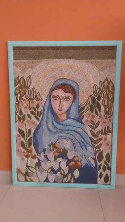 Escultura titulada "Maria Madalena" por Kelly Melgar, Obra de arte original, Mosaico Montado en Panel de madera