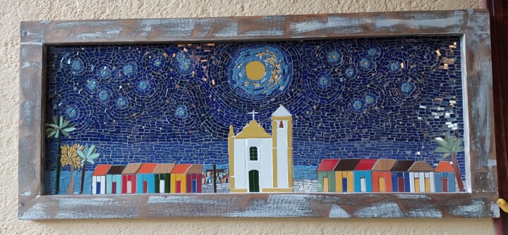 Escultura titulada "Noite de Agosto" por Kelly Melgar, Obra de arte original, Mosaico Montado en Panel de madera