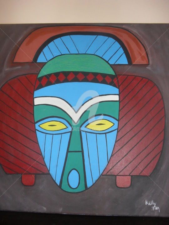 Peinture intitulée "Masque guerier" par Kelly Sten Mbimi, Œuvre d'art originale, Autre