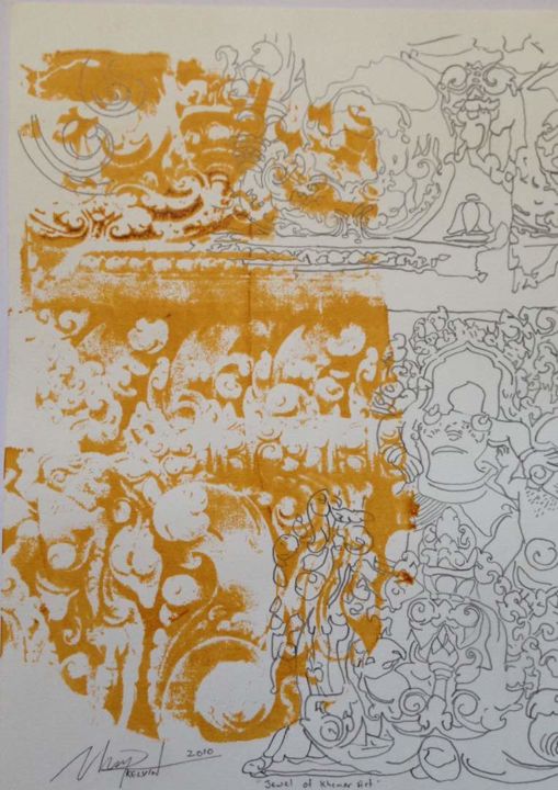 Obrazy i ryciny zatytułowany „Jewel of khmer art” autorstwa Kelvin Chap Kl, Oryginalna praca, Monotypia
