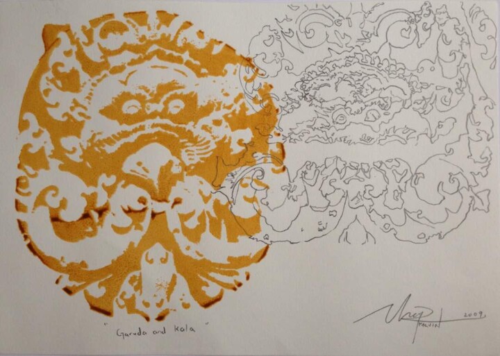 Отпечатки и Гравюры под названием "Garuda and Kala" - Kelvin Chap, Подлинное произведение искусства, Монотип