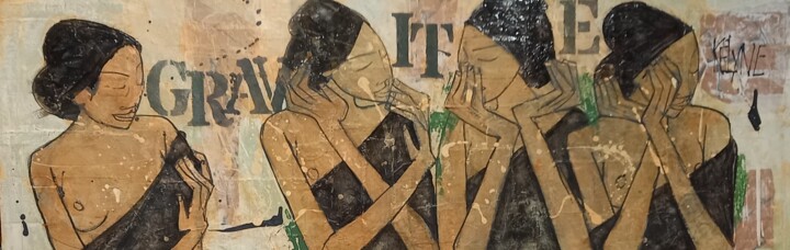 Ζωγραφική με τίτλο "GRAVITE" από Kélyne, Αυθεντικά έργα τέχνης, Ακρυλικό Τοποθετήθηκε στο Ξύλινο φορείο σκελετό
