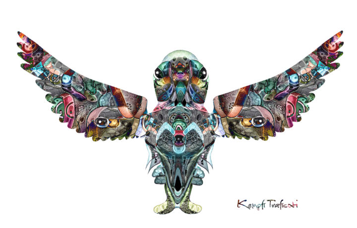 Digitale Kunst getiteld "Chouette" door Kempfi, Origineel Kunstwerk, Digitaal Schilderwerk