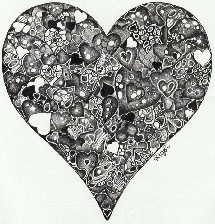 Dessin intitulée "Coeurs" par Kempfi, Œuvre d'art originale, Graphite