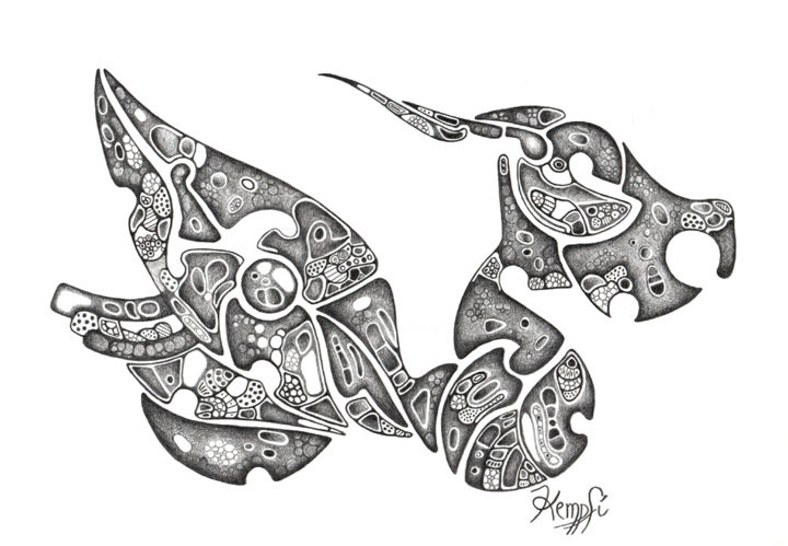 Dessin intitulée "DRAGONCYCLETTE" par Kempfi, Œuvre d'art originale, Crayon