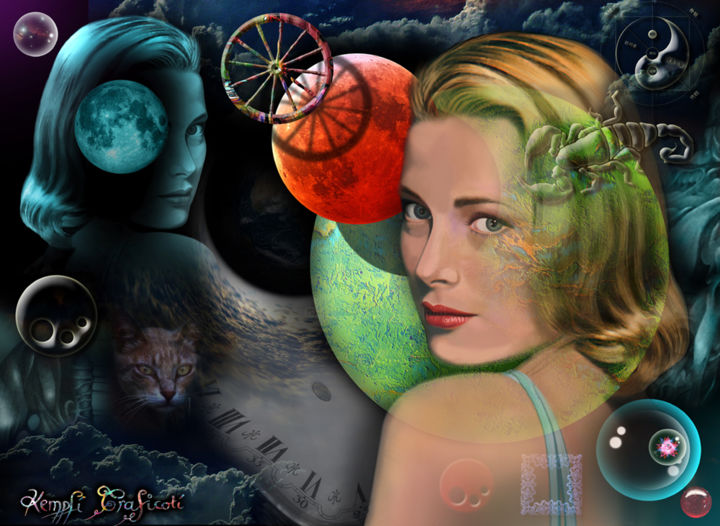 Digital Arts titled "GRACE KELLY" by Kempfi, Original Artwork, Digital Painting