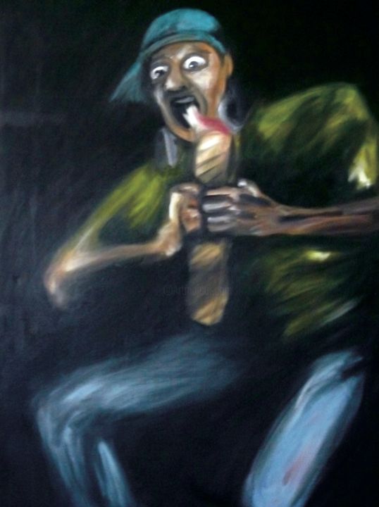 Peinture intitulée "Samir dévorant son…" par Kendjy, Œuvre d'art originale, Huile