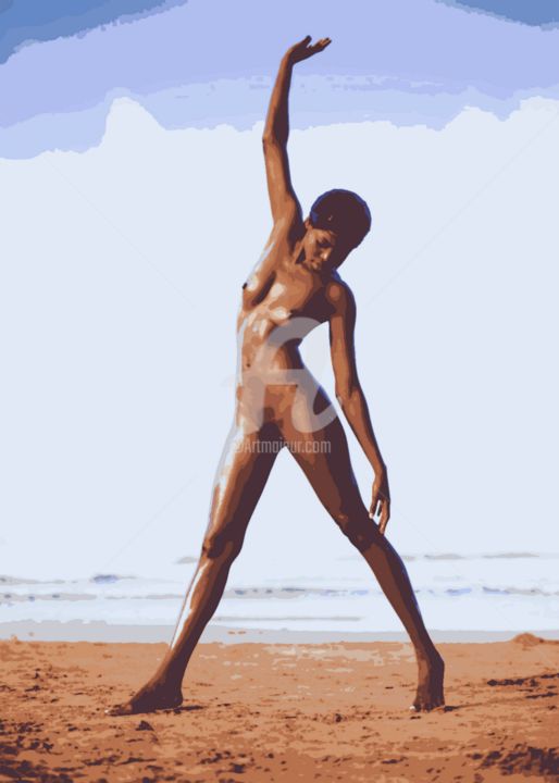 Arte digitale intitolato "Yoga On The Beach" da Kendrick, Opera d'arte originale, Fotomontaggio