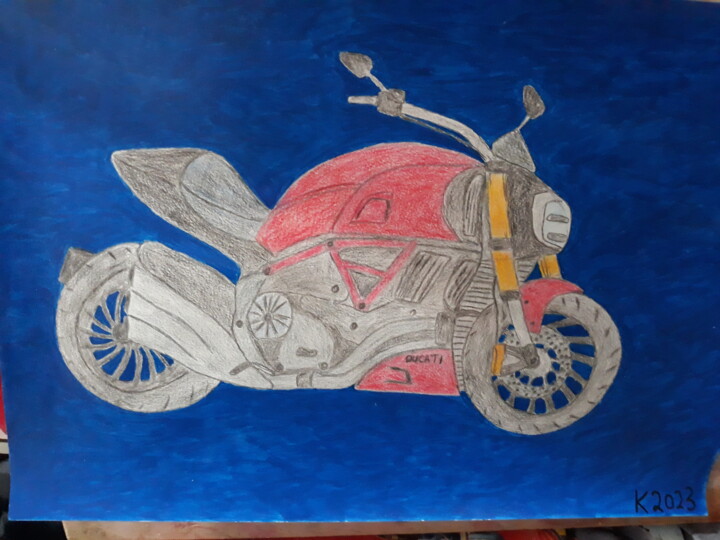 Dibujo titulada "DUCATI DIAVEL" por Kenidy Oliveira, Obra de arte original, Lápiz