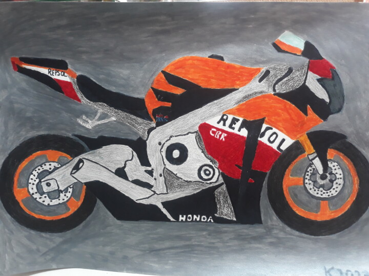 Desenho intitulada "Honda cbr repsol" por Kenidy Oliveira, Obras de arte originais, Acrílico