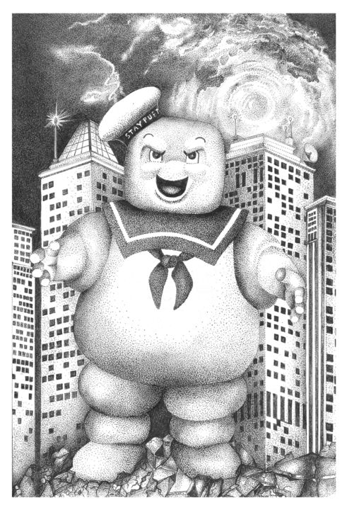 Dessin intitulée "Stay Puft Marshmall…" par Ken Kahle, Œuvre d'art originale, Encre