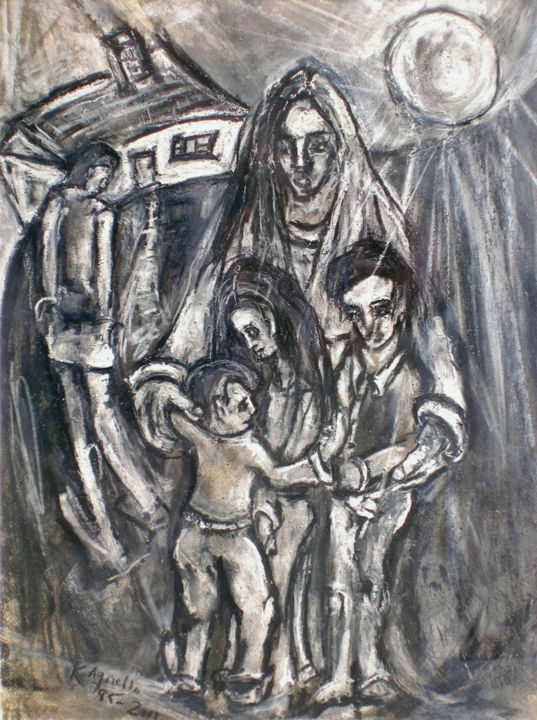 Ζωγραφική με τίτλο "mother-and-children…" από Kenneth Agnello, Αυθεντικά έργα τέχνης