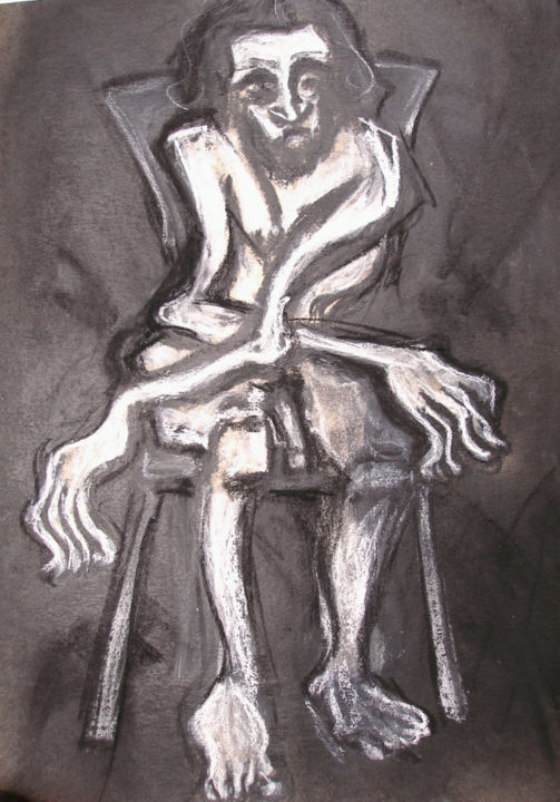 Ζωγραφική με τίτλο "seated-nude-old-man…" από Kenneth Agnello, Αυθεντικά έργα τέχνης
