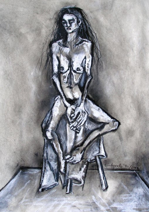 Drawing titled "seated-girl-on-a-st…" by Kenneth Agnello, Original Artwork