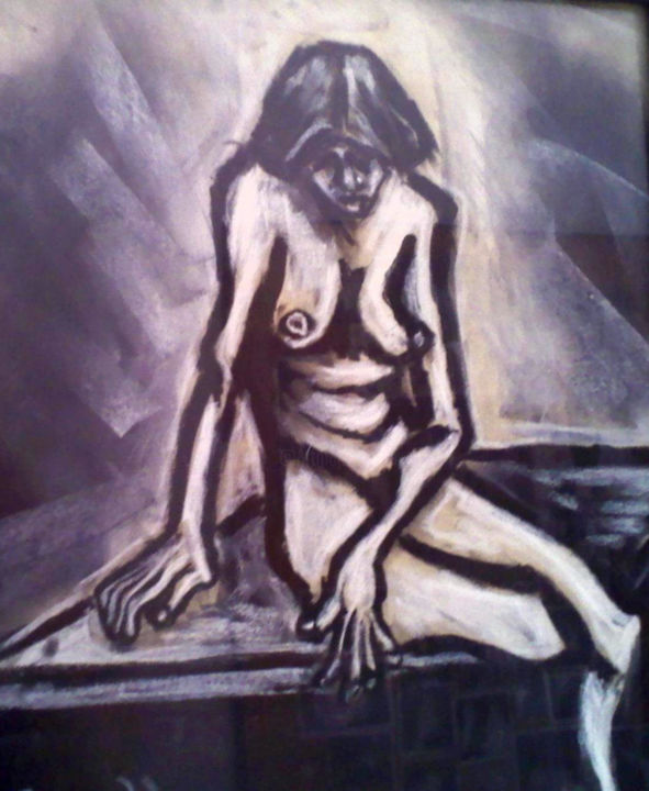 Disegno intitolato "seated-naked-woman-…" da Kenneth Agnello, Opera d'arte originale