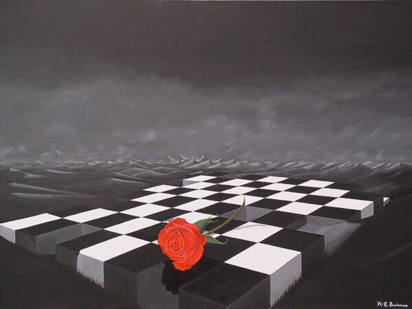 Painting titled "Symbolic "Chess boa…" by Kenneth-Edward Swinscoe, Original Artwork