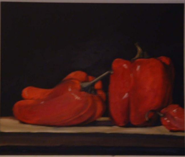 Painting titled "Red Peppers  Limite…" by Kenneth Paprock, Original Artwork, Oil