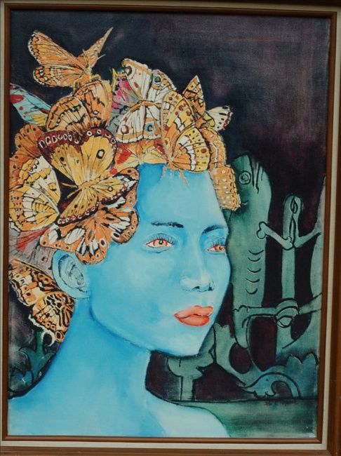 Painting titled "Blue Head Butterfly…" by Kenneth Paprock, Original Artwork, Oil