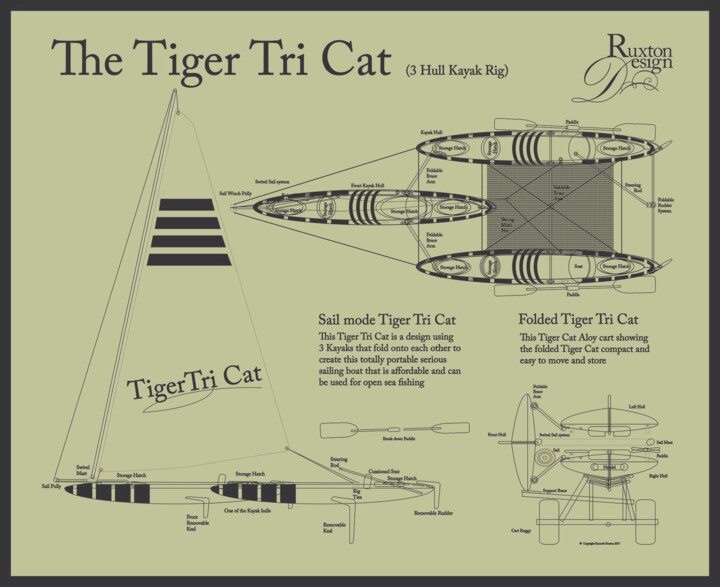 Grafika cyfrowa / sztuka generowana cyfrowo zatytułowany „tiger-cat-kayak-blu…” autorstwa Kenneth Ruxton, Oryginalna praca