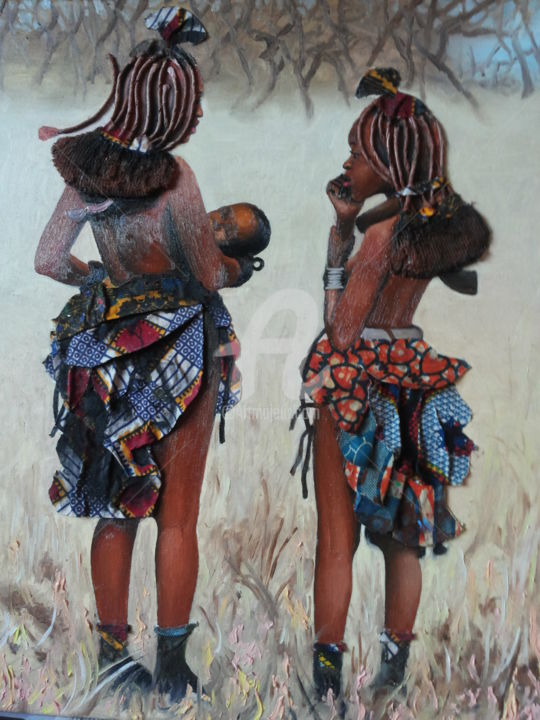 Peinture intitulée "Les soeurs himbas.j…" par Kenn Kaushi, Œuvre d'art originale, Autre