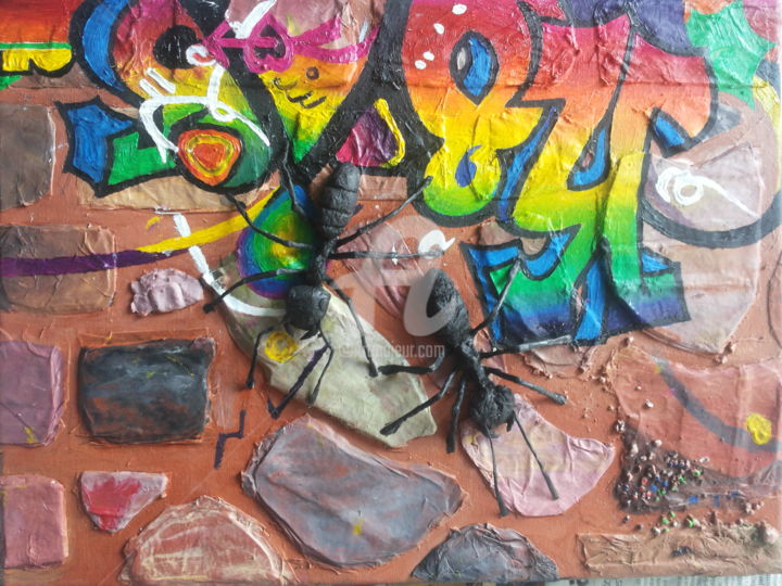 Peinture intitulée "les fourmis au mur" par Kenn Kaushi, Œuvre d'art originale, Autre