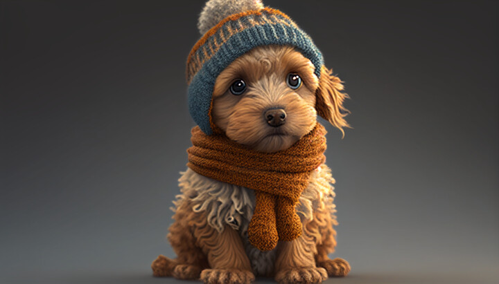 Digitale Kunst getiteld "Cute Dog with Bobbl…" door Kenny Landis, Origineel Kunstwerk, AI gegenereerde afbeelding
