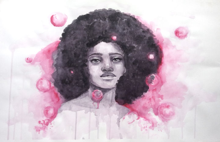 Peinture intitulée "Pink Mood" par Kera Love Art, Œuvre d'art originale, Aquarelle