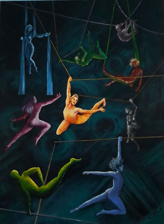 Schilderij getiteld "Le Cirque dans l'air" door Carolina Kergall, Origineel Kunstwerk, Acryl