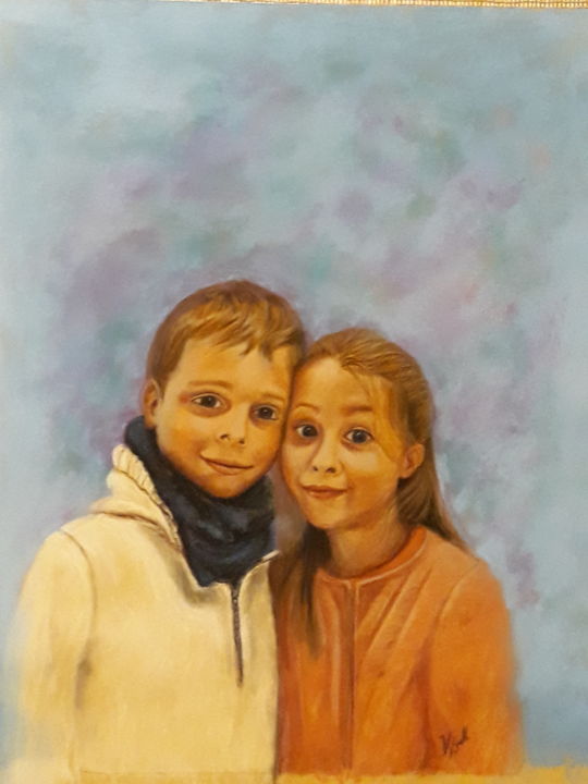 Dessin intitulée "Les jumeaux" par Carolina Kergall, Œuvre d'art originale, Pastel