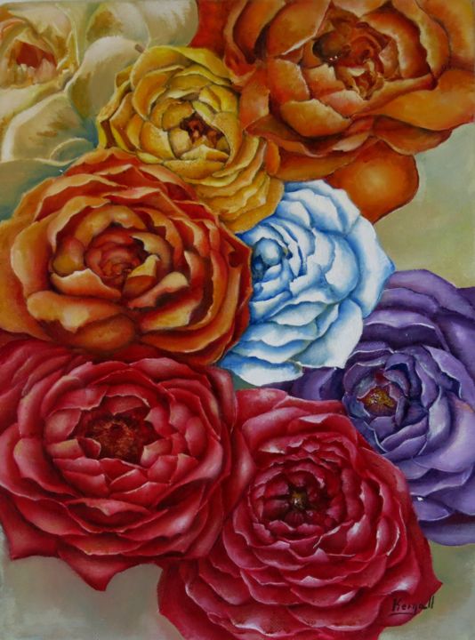 Painting titled "Rosas" by Carolina Kergall, Original Artwork