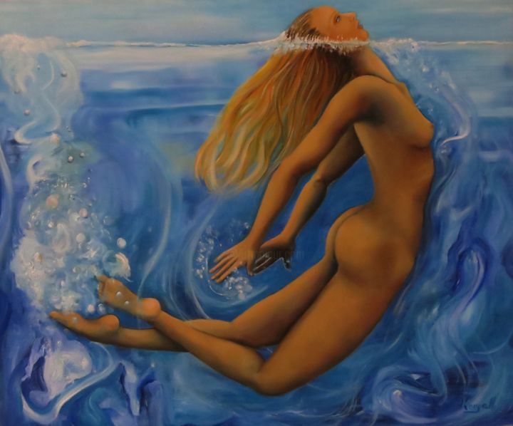 Peinture intitulée "La fille dans l'eau" par Carolina Kergall, Œuvre d'art originale