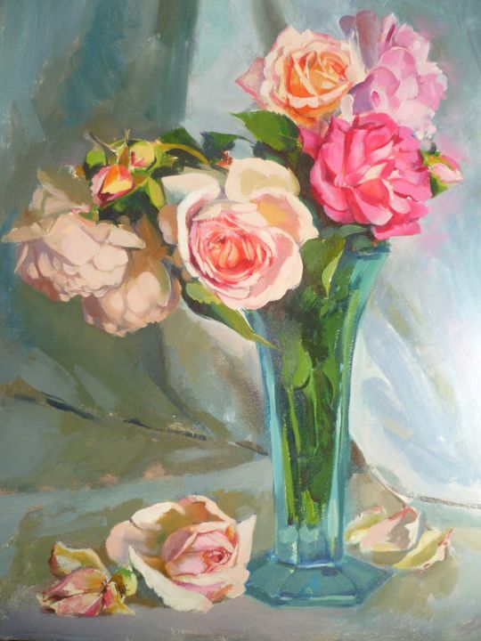 Painting titled "Розовый букетик" by Liubov Kerimulaeva, Original Artwork, Oil