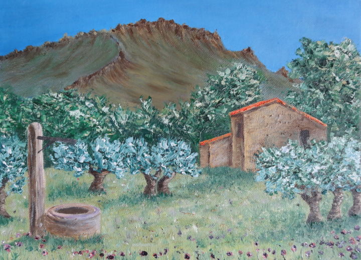 Painting titled "lueur de garrigue" by Kerman, Original Artwork, Oil