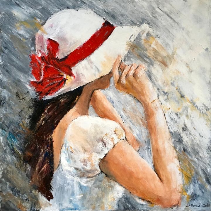 Jeune Femme Au Chapeau, Peinture À L'hui, Peinture par Deborah Kerner